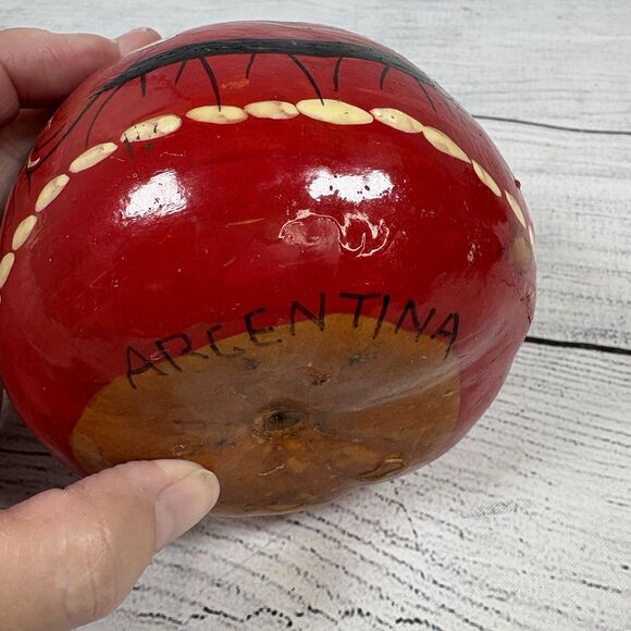 Santa Gourd Christmas Ornament 5” Red Hand Painted Toy Sack Argentina - Picture 5 of 5